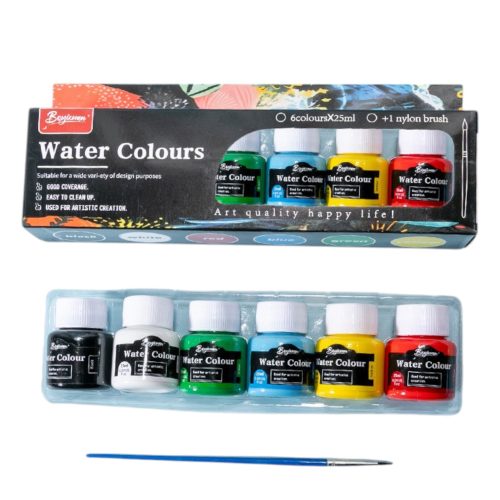 Acuarele la Borcan 25ml pe Baza de apa 6/set Diferite Culori, cu Pensula 15cm Engros