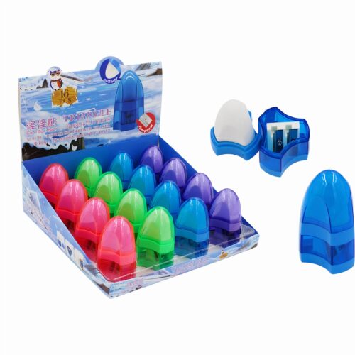 Ascutitori Colorate 16/set cu Guma de Sters 6cm, Forma Racheta Engros