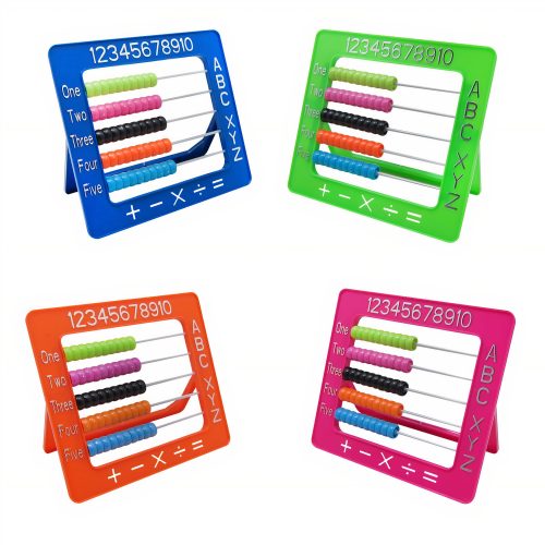 Numaratoare Scolara, 15x15 cm, Model cu Litere si Cifre, 50 de Bilute, Diferite Culori Engros