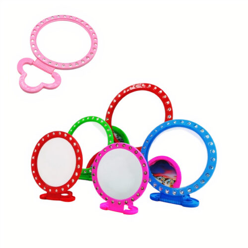 Oglindă Rotundă 25cm cu Suport, din Plastic cu Strasuri 15/set Diferite Culori Engros