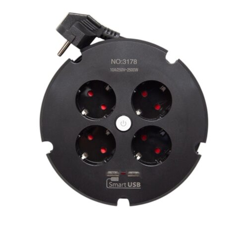 Prelungitor cu 4 Prize si 2 Porturi USB 2m Rotund Engros