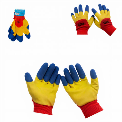 Manusi de Protectie Acoperite cu Latex ,12/set cu Eticheta, Marimea 10, Albastru, Galben si Rosu Engros