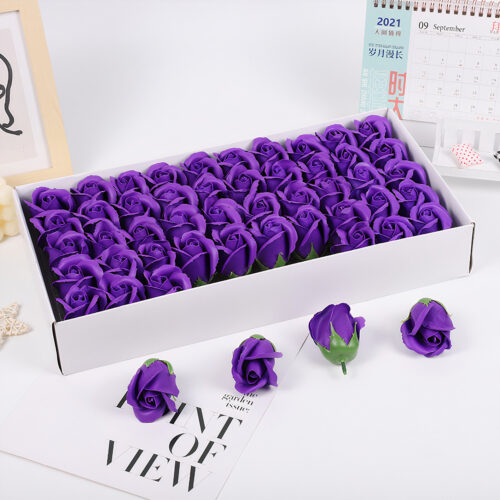 Trandafiri Parfumati 50/set din Sapun, Floarea 7x5cm, Cutia 45x23cm, Mov Inchis Engros