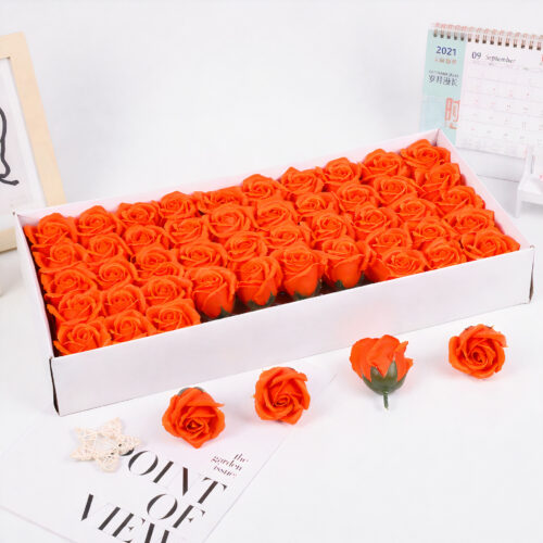 Trandafiri Parfumati 50/set, din Sapun Floarea 7x5cm, Cutia 45x23cm, Portocaliu Engros