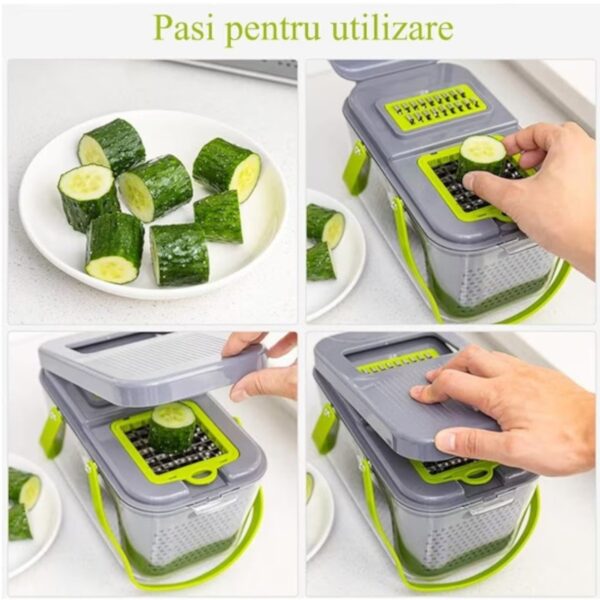 Razatoare Multifunctionala 22 de Piese, pentru Legume si Fructe, cu Functie de Caserola, Lame din Otel Inoxidabil si Maner Protectie Verde Engros