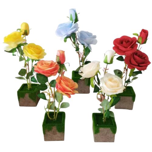 Trandafiri Artificiali Decorativi în Ghiveci 27 cm, pentru Decor Diferite Culori Engros