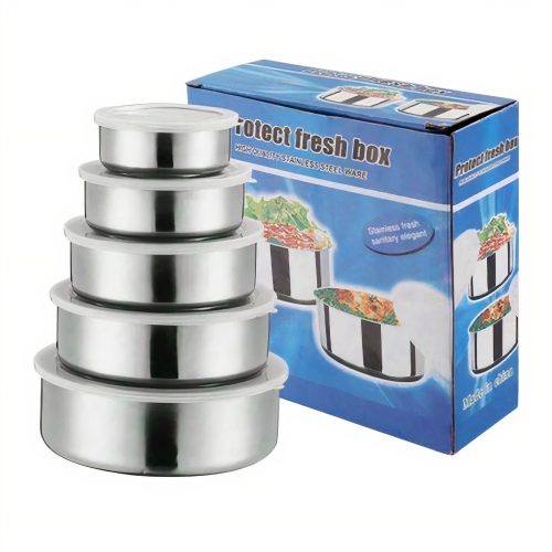 Caserole din Inox 5/set, cu Capac Ermetic, de Diferite Dimensiuni Engros