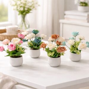 Aranjament Floral Artificial 25cm, cu Trandafiri în Ghiveci Engros 1 Aranjament Floral Artificial 25cm, cu Trandafiri în Ghiveci Engros