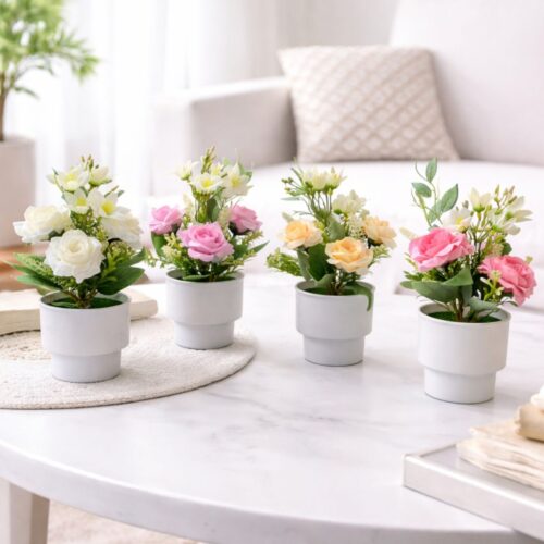 Aranjament Floral Artificial 25cm în Ghiveci, cu Flori Decorative 6cm pentru Decor Engros