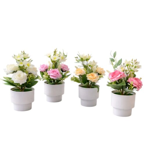 Aranjament Floral Artificial 25cm în Ghiveci, cu Flori Decorative 6cm pentru Decor Engros