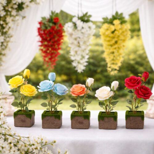 Trandafiri Artificiali Decorativi în Ghiveci 27 cm, pentru Decor Diferite Culori Engros