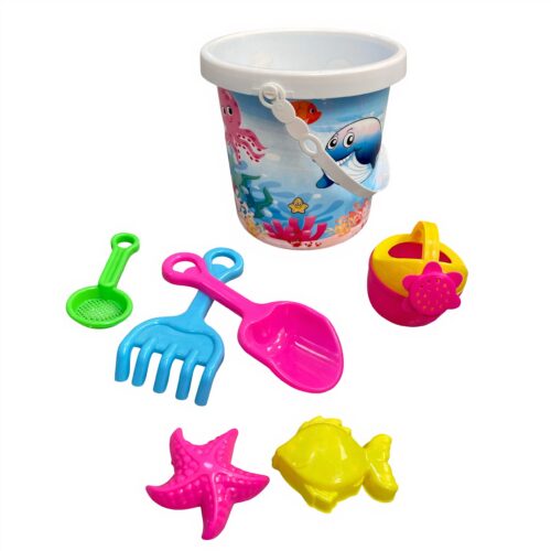 Galetusa 16x12cm cu Accesorii pentru Nisip 7/set, din Plastic Diferite Culori Engros