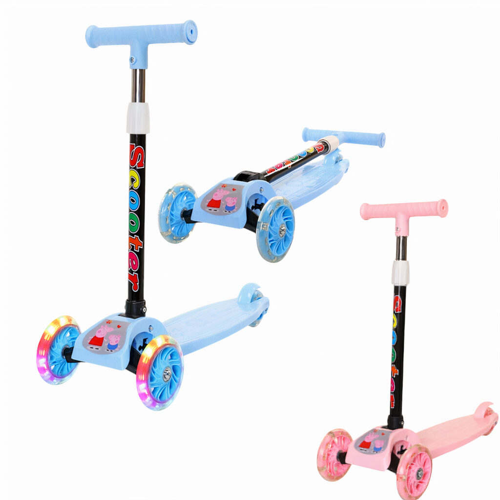 Trotineta cu Trei Roti LED pentru Copii, 67x55cm Fata si Baiat Pliabila Engros