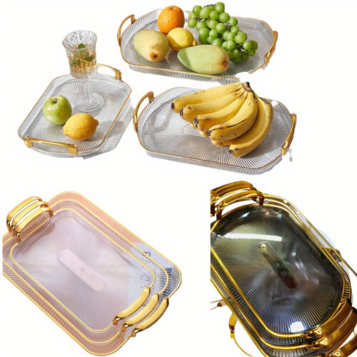 Tava Decorativa 3/set cu Maner, Trasparenta Diferite Dimensiuni din Plastic Engros