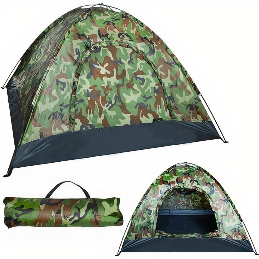 Cort Camping 2x2x1.1m cu Plasa de Tantari cu Fermoar, Impermeabil Camuflaj Engros