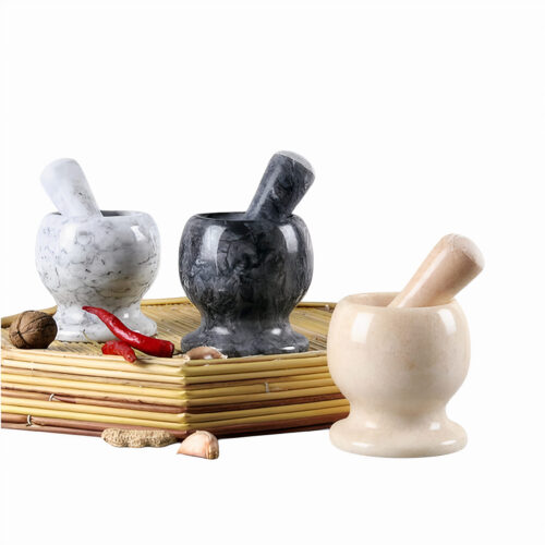 Mojar 13x12cm cu Pistil 14cm din Marmura, pentru Zdrobirea Condimentelor și Plantelor Aromatice Engros