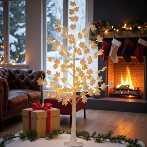 Pom Decorativ 165cm, Brad Artificial de Craciun cu Frunze Luminoase LED Alb Cald, pe Suport Plastic, pentru Interior si Exterior Engros