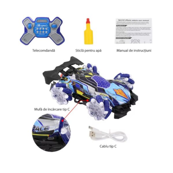 Mașină Electrica 27x18x8.5cm Control prin Telecomandă și Brățară Gesturi, cu Efecte de Lumină Sunet și Spray Diferite Culori Engros