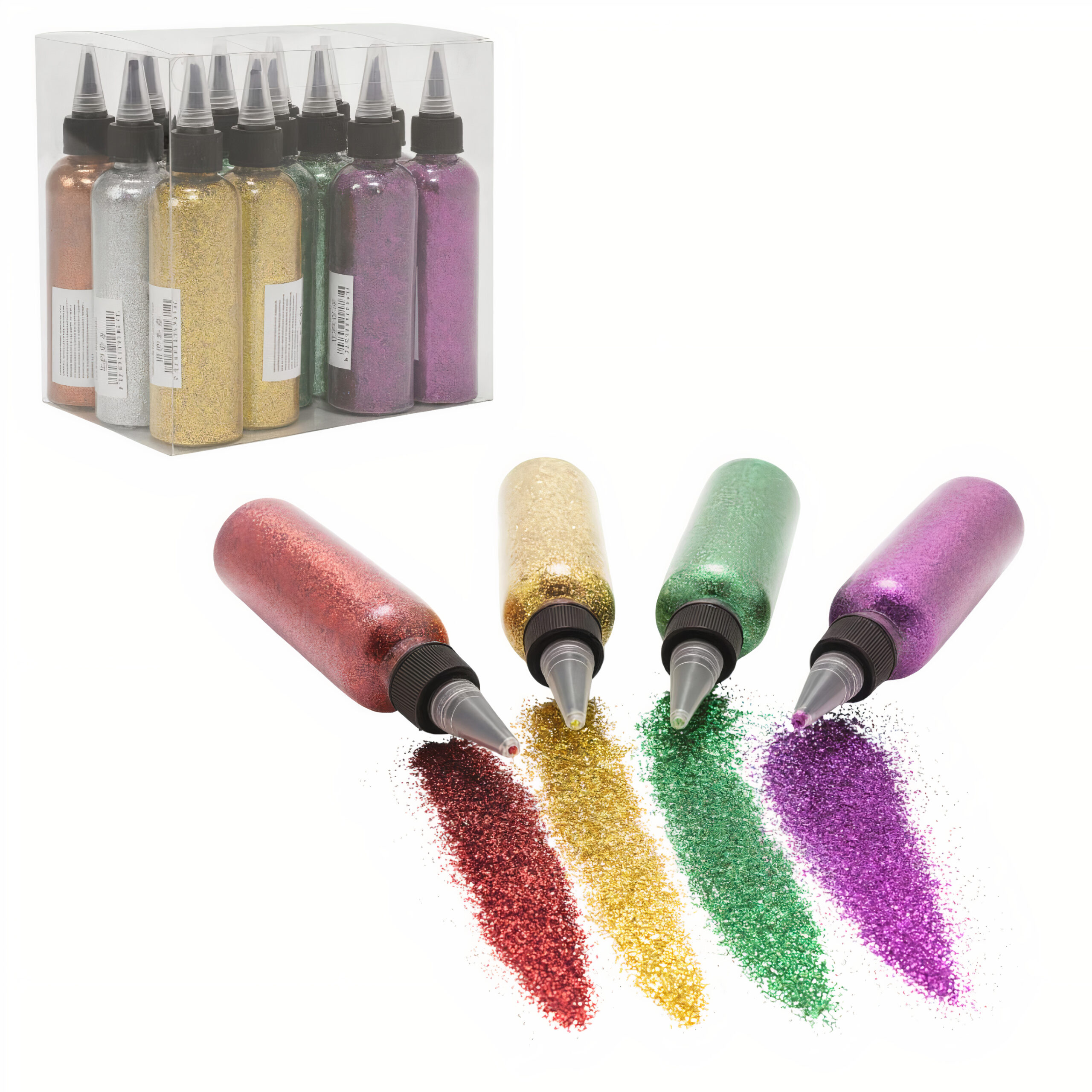 Sclipici Pudra 12/set Ambalat în Sticluțe din Plastic, cu Vârf Dozator 14cm Diferite Culori Engros Sclipici Pudra 12/set Ambalat în Sticluțe din Plastic, cu Vârf Dozator 14cm Diferite Culori Engros