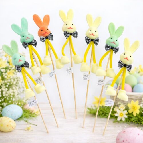 Iepuraș Decorativ de Paște pe Băț 29.5cm, Cap din Poliester cu Picioare Flexibile Modelatoare Diferite Culori Pastelate Engros