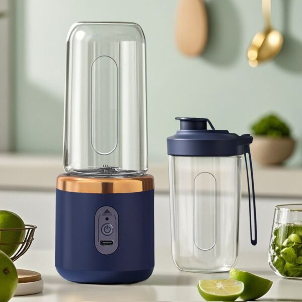 Blender Portabil 19.5x8.5cm, Reîncărcabil 400ml cu 2 Căni și Capace 15x8cm, Mixer Smoothie cu Acumulator USB, pentru Fructe si Legume Engros