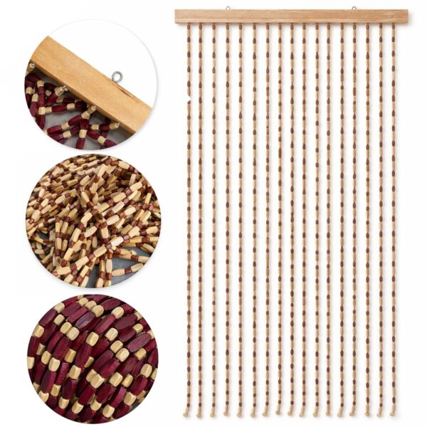 Perdea Decorativă pentru Ușă 90x180cm, din Mărgele din Lemn, cu Bară din Lemn Diferite Culori Engros