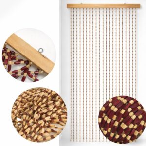 Perdea Decorativă pentru Ușă 90x180cm, din Mărgele din Lemn, cu Bară din Lemn Diferite Culori Engros