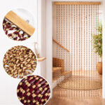 Perdea Decorativă pentru Ușă 90x180cm, din Mărgele din Lemn, cu Bară din Lemn Diferite Culori Engros