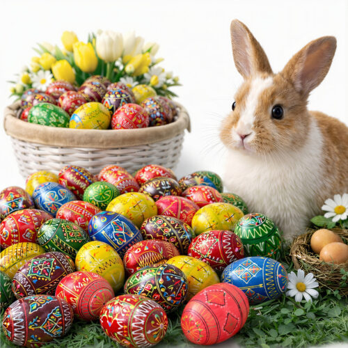 Ouă Decorative Traditionale de Paște din Lemn 9x7cm, Model Floral, Lucioase Diferite Culori Engros