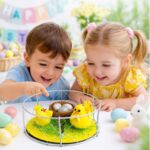 Decoratiune de Paște în Suport Metalic 13.5cm, cu Puișori Galbeni și Cuib cu Ouă Engros