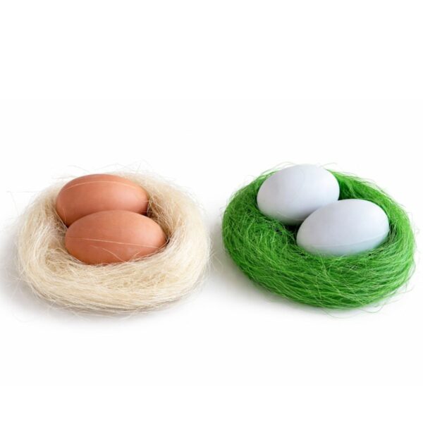 Cuib Decorativ de Paște 14x12cm, cu 2 Ouă Decorative din Plastic 10x8cm, din Iarbă Artificială Engros