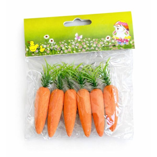 Morcovi Decorativi de Paște 7.5cm, din Poliester 6/set cu Frunze Verzi Engros
