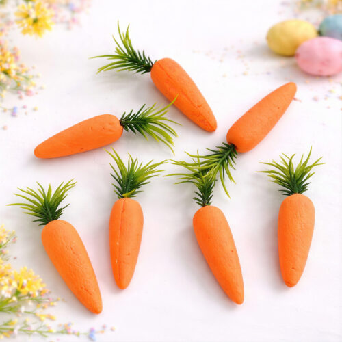 Morcovi Decorativi de Paște 7.5cm, din Poliester 6/set cu Frunze Verzi Engros