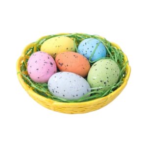 Coșuleț Decorativ 14.5cm de Paște, din Plastic cu Iarbă Artificială și 6 Ouă Colorate 5.5cm, din Poliester Engros 2 Coșuleț Decorativ 14.5cm de Paște, din Plastic cu Iarbă Artificială și 6 Ouă Colorate 5.5cm, din Poliester Engros