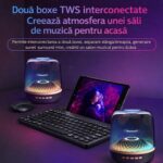 Boxă Audio Bluetooth Portabilă 13x11cm Model Cristal Acustic Mini, luminare LED Multicoloră USB Engros