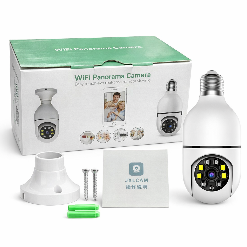 Cameră Supraveghere Wi-Fi Panoramică Tip Bec E27 cu Filet, Rotire 360°, o Singură Unitate de Supraveghere, Vedere Nocturnă LED 15.5cm, Audio Bidirecțional, Control prin Telefon Engros