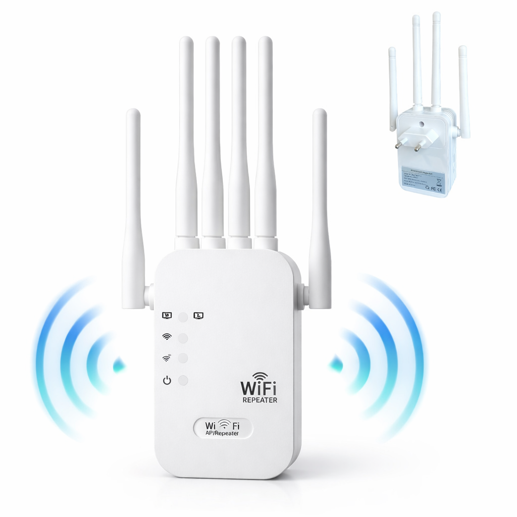 WiFi Repeater 4 Antene, Amplificator Semnal Wireless, Montare în Priză, Porturi LAN Duale, Indicator LED Engros