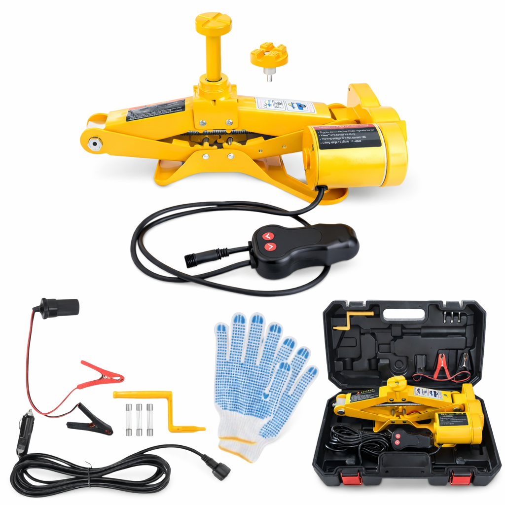 Cric Electric Auto 3T, 40x15.5cm Ridicare 12-42cm, Elevator tip Foarfecă pentru Schimbarea Anvelopelor cu Telecomandă, Set Complet cu Accesorii, Portabil în Cutie Engros
