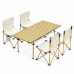 Masă Pliabilă 95x55x50cm cu 4 Scaune, Set Camping Portabil din Aluminiu, Geantă Transport Inclusă Engros