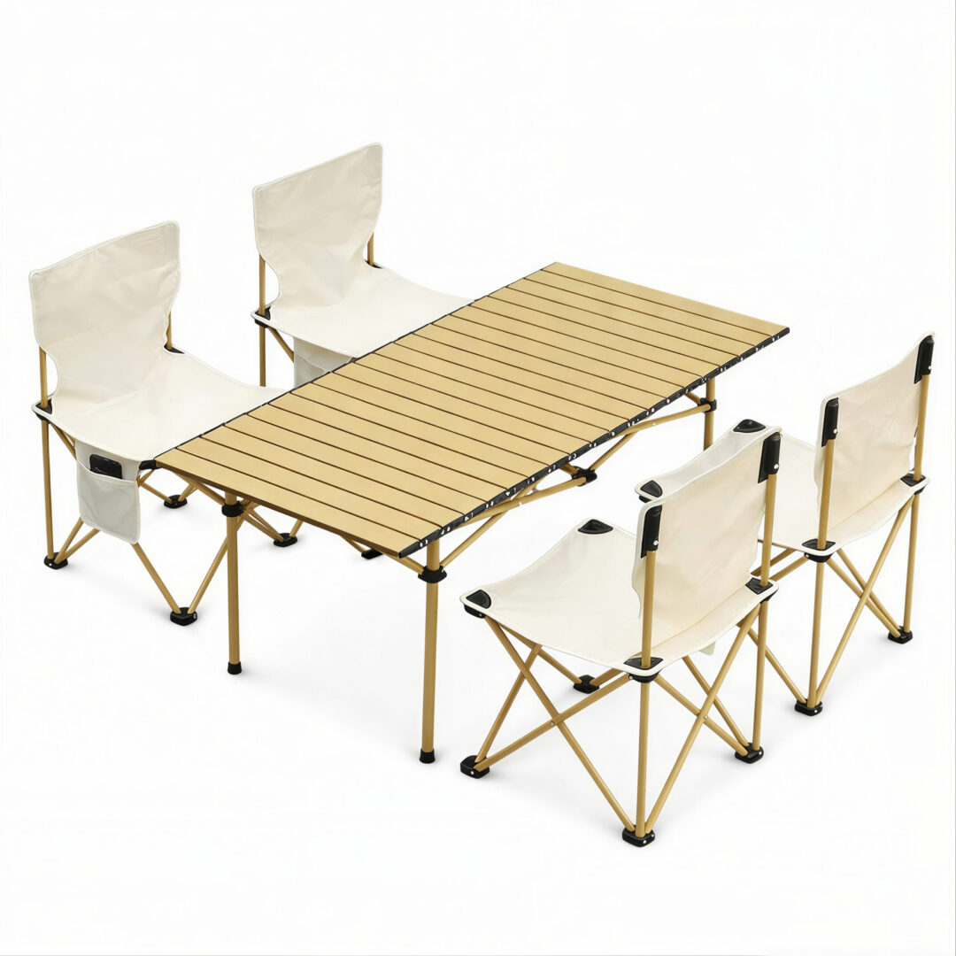 Masă Pliabilă 95x55x50cm cu 4 Scaune, Set Camping Portabil din Aluminiu, Geantă Transport Inclusă Engros