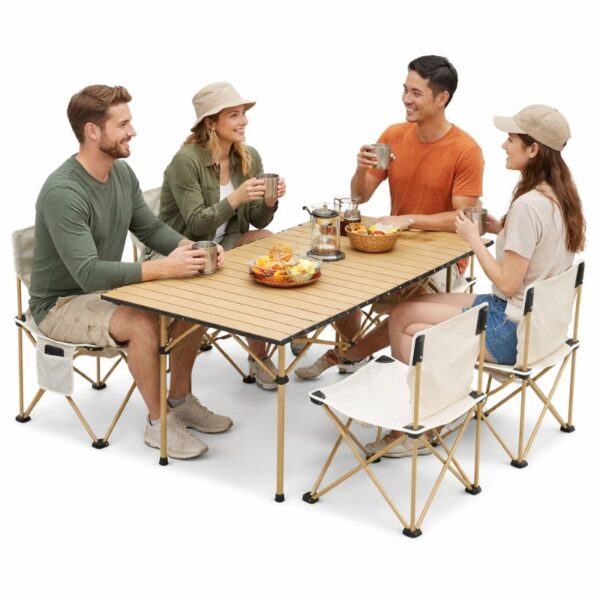 Masă Pliabilă 95x55x50cm cu 4 Scaune, Set Camping Portabil din Aluminiu, Geantă Transport Inclusă Engros